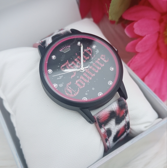 Juicy Couture Pink and Black Leopard Print Watch - Picture 1 of 7